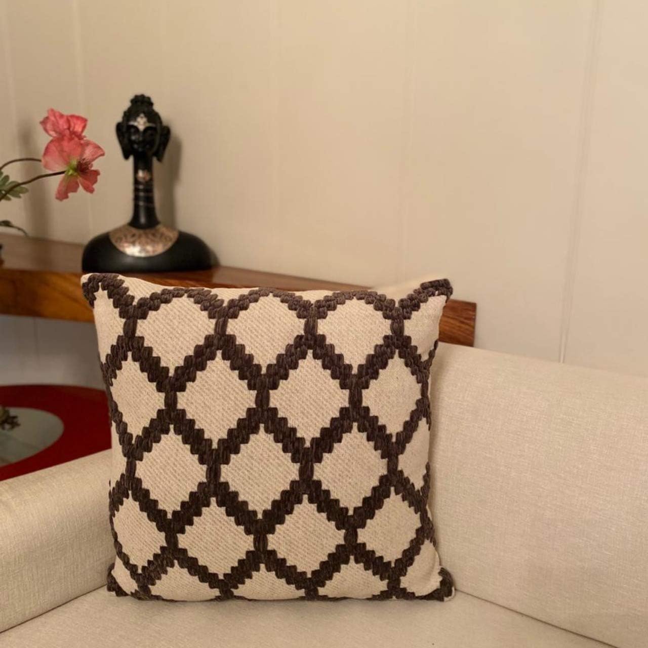 Diamond Pattern Cushion Cover (50x50 cm) Pack of 2 I White & Black