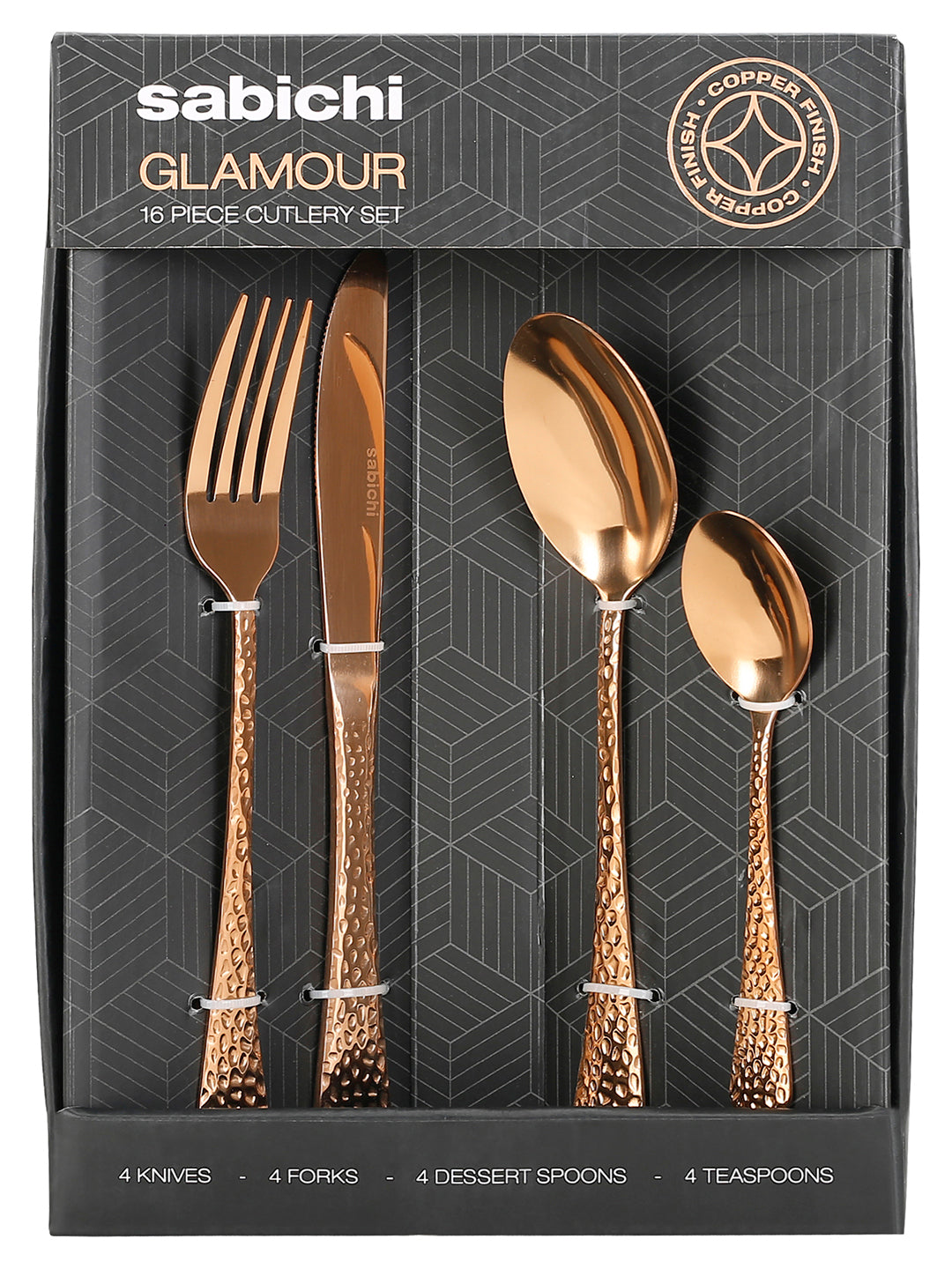 Copper Hammered 16pc Cutlery Set