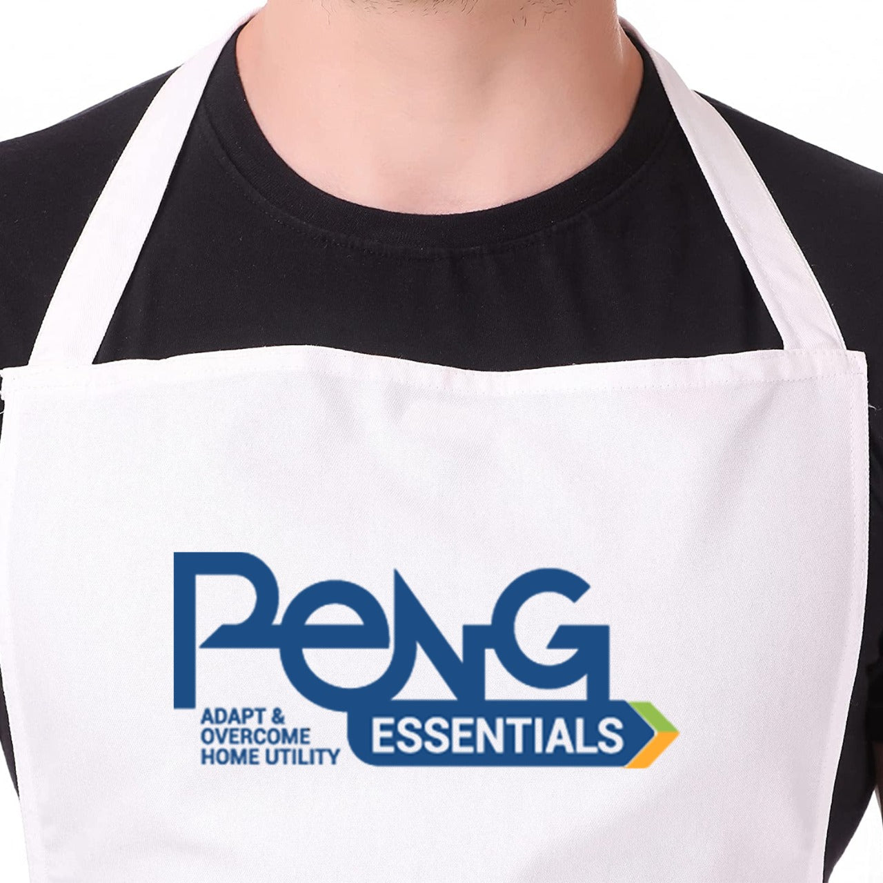 Peng Essentials Kitchen Cooking Two Pockets Apron with Adjustable Neck Strap, Extended Waist Ties, White