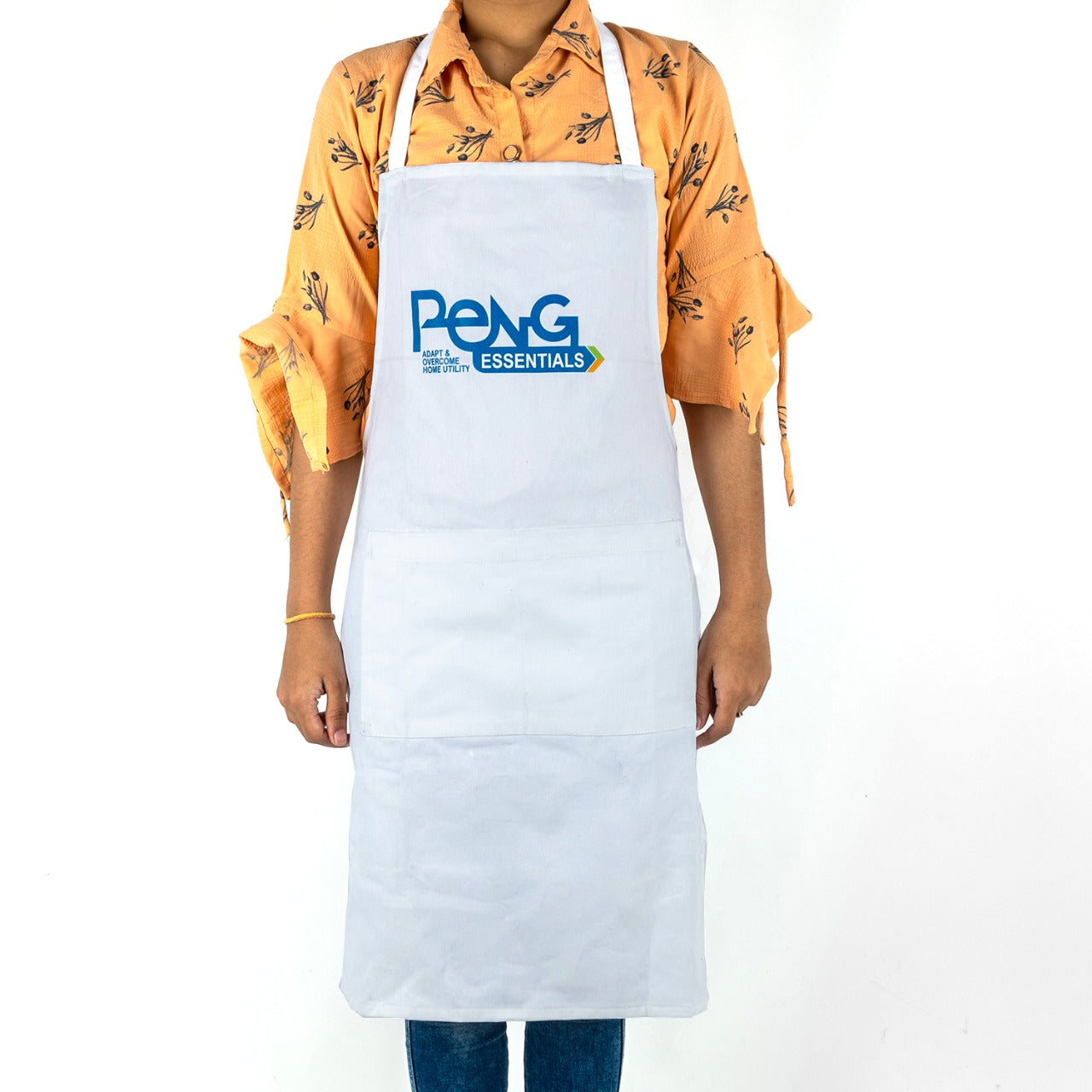 Peng Essentials Kitchen Cooking Two Pockets Apron with Adjustable Neck Strap, Extended Waist Ties, White