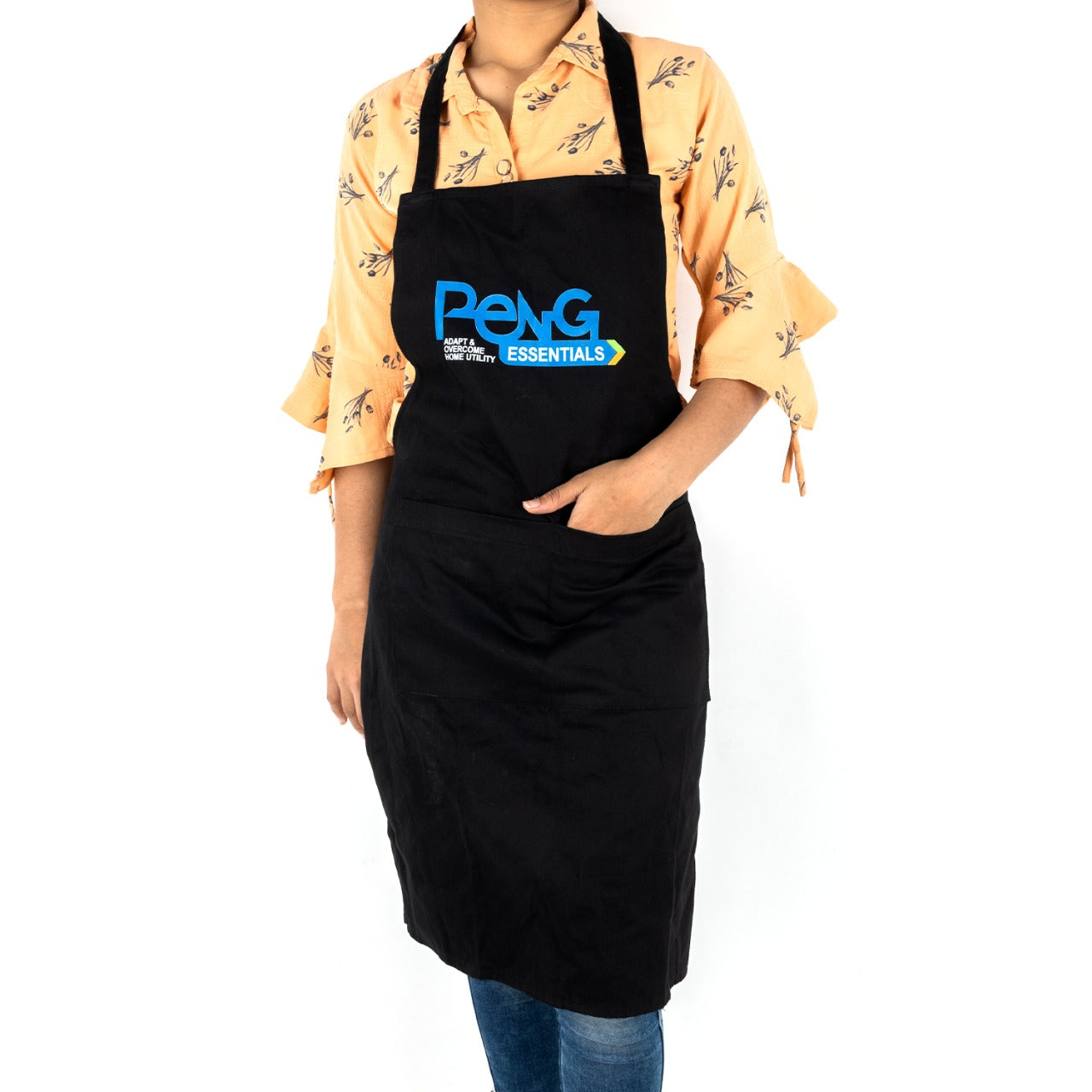 Peng Essentials Kitchen Cooking Two Pockets Apron with Adjustable Neck Strap, Extended Waist Ties, Black
