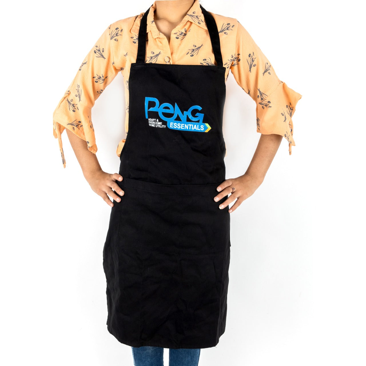 Peng Essentials Kitchen Cooking Two Pockets Apron with Adjustable Neck Strap, Extended Waist Ties, Black