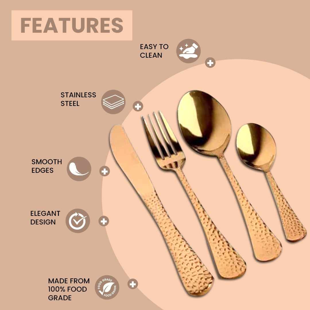 Copper Hammered 16pc Cutlery Set