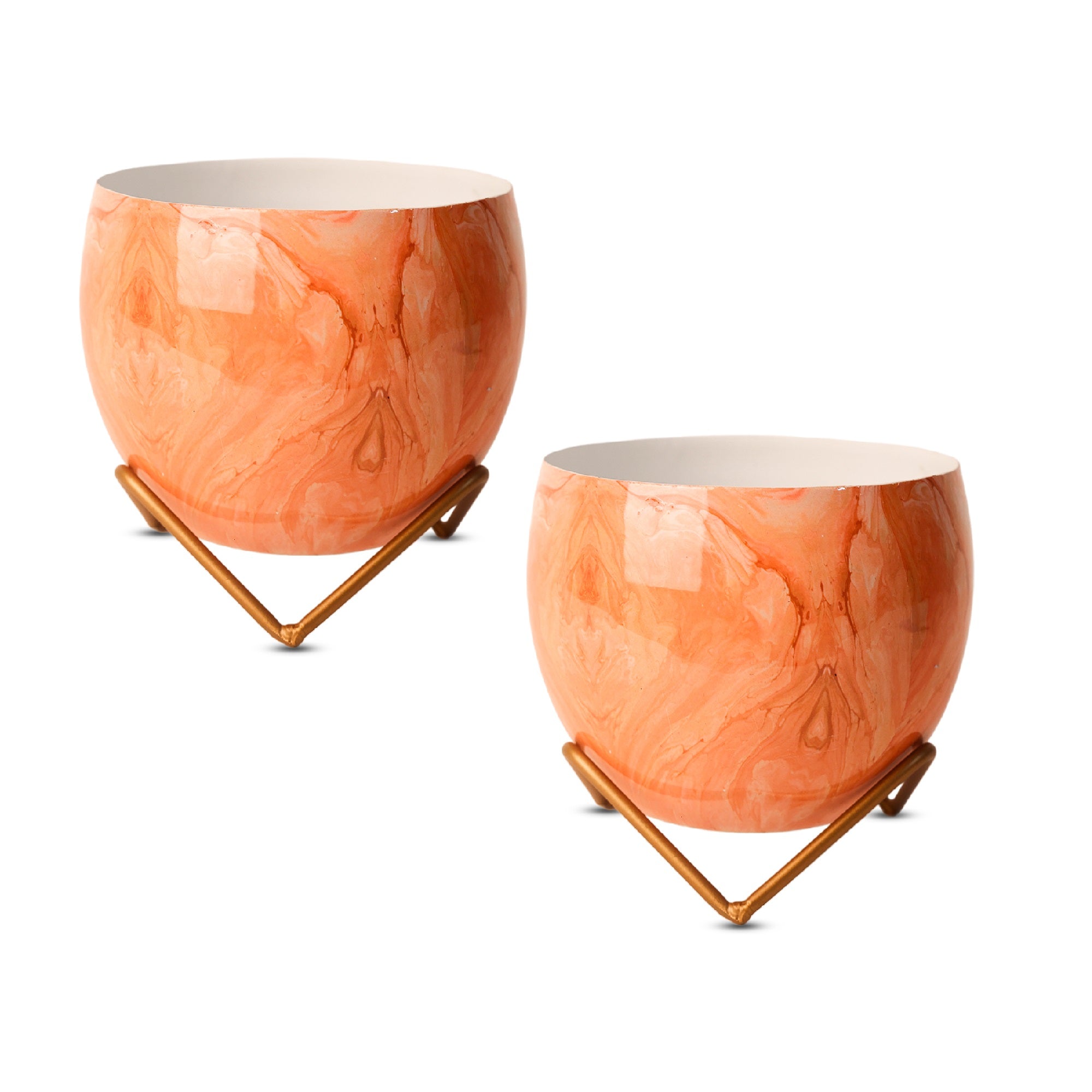 Indoor Metal decor Vase/Planter- Orange Set of 2
