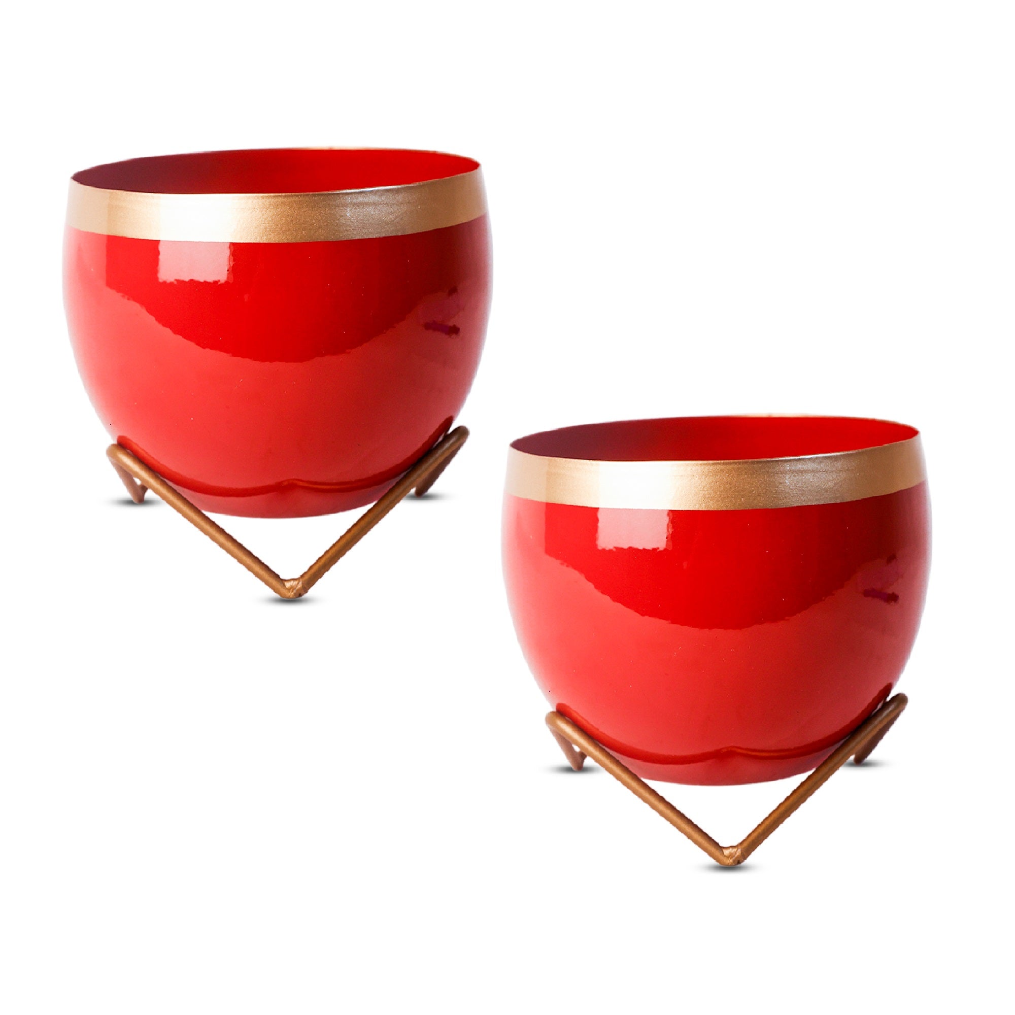 Indoor Metal decor Vase/Planter- Red & Gold Set of 2