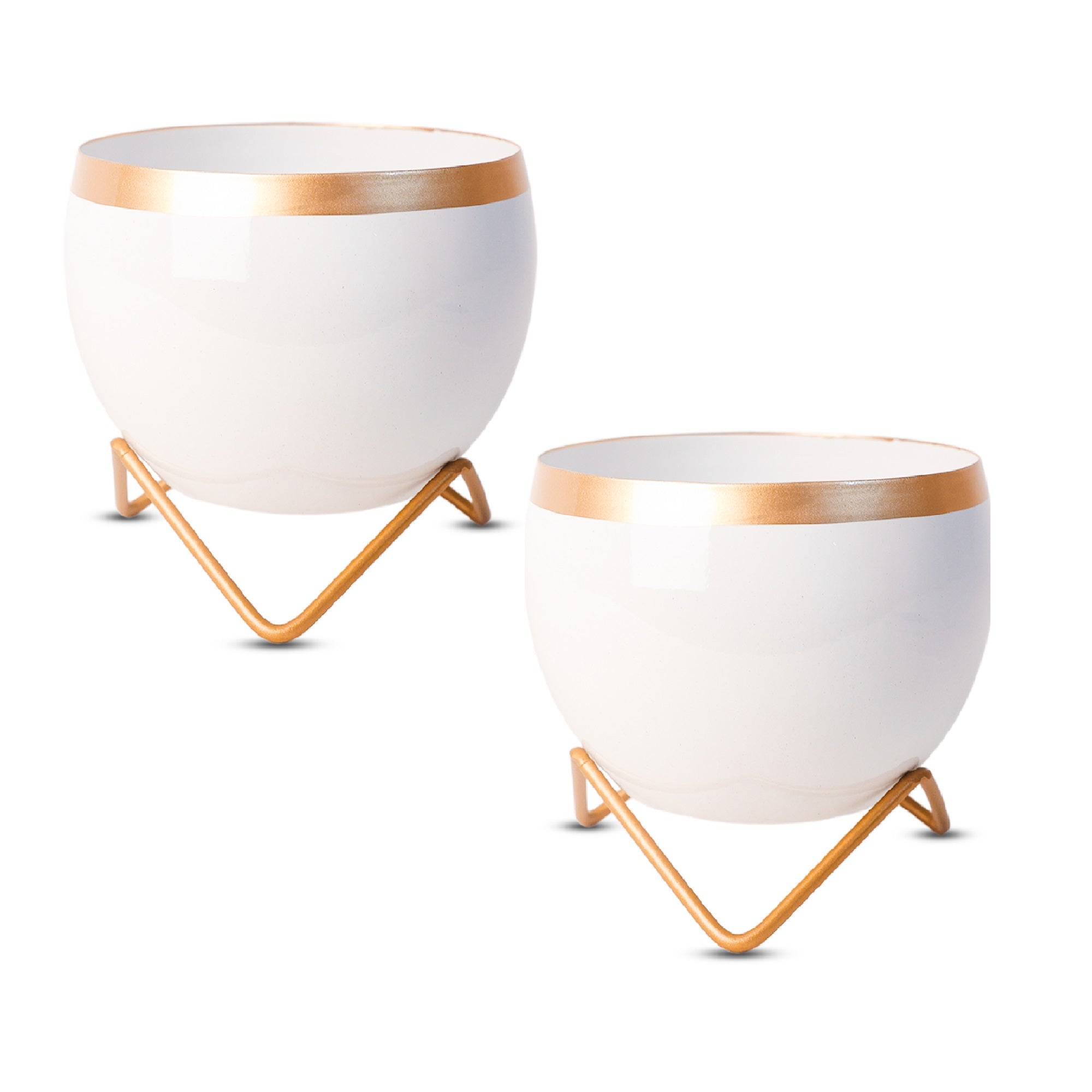 Indoor Metal decor Vase/Planter- White & Gold Set of 2