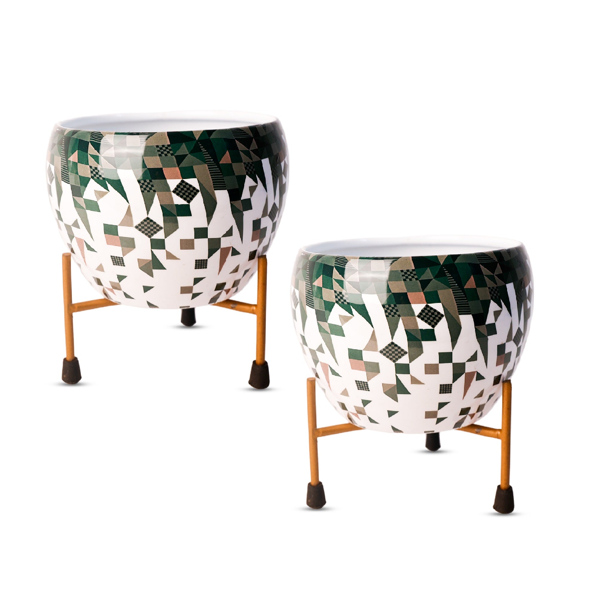Indoor Metal decor Vase/Planter- White & Green Set of 2