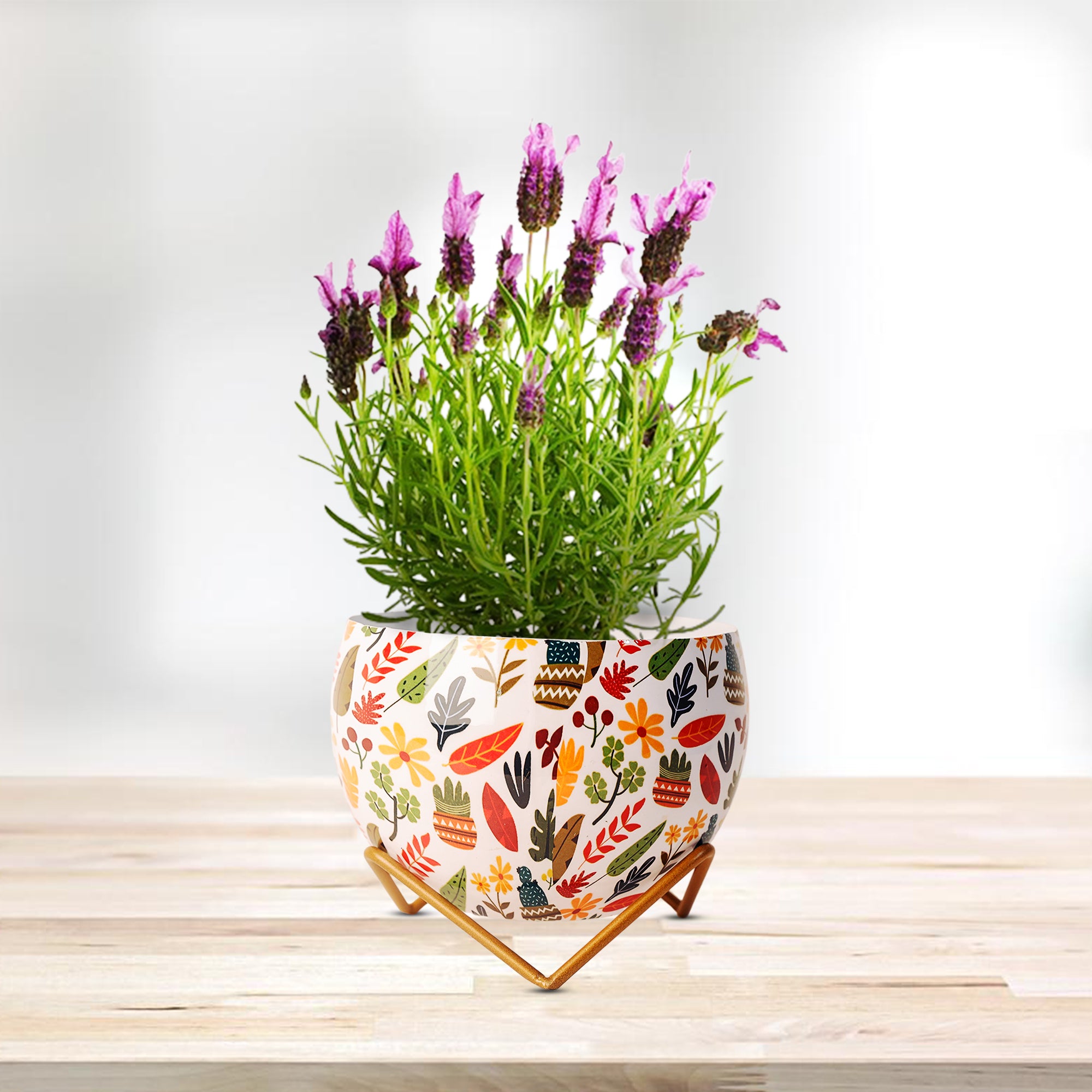 Indoor Metal decor Vase/Planter- Flower Print Set of 2