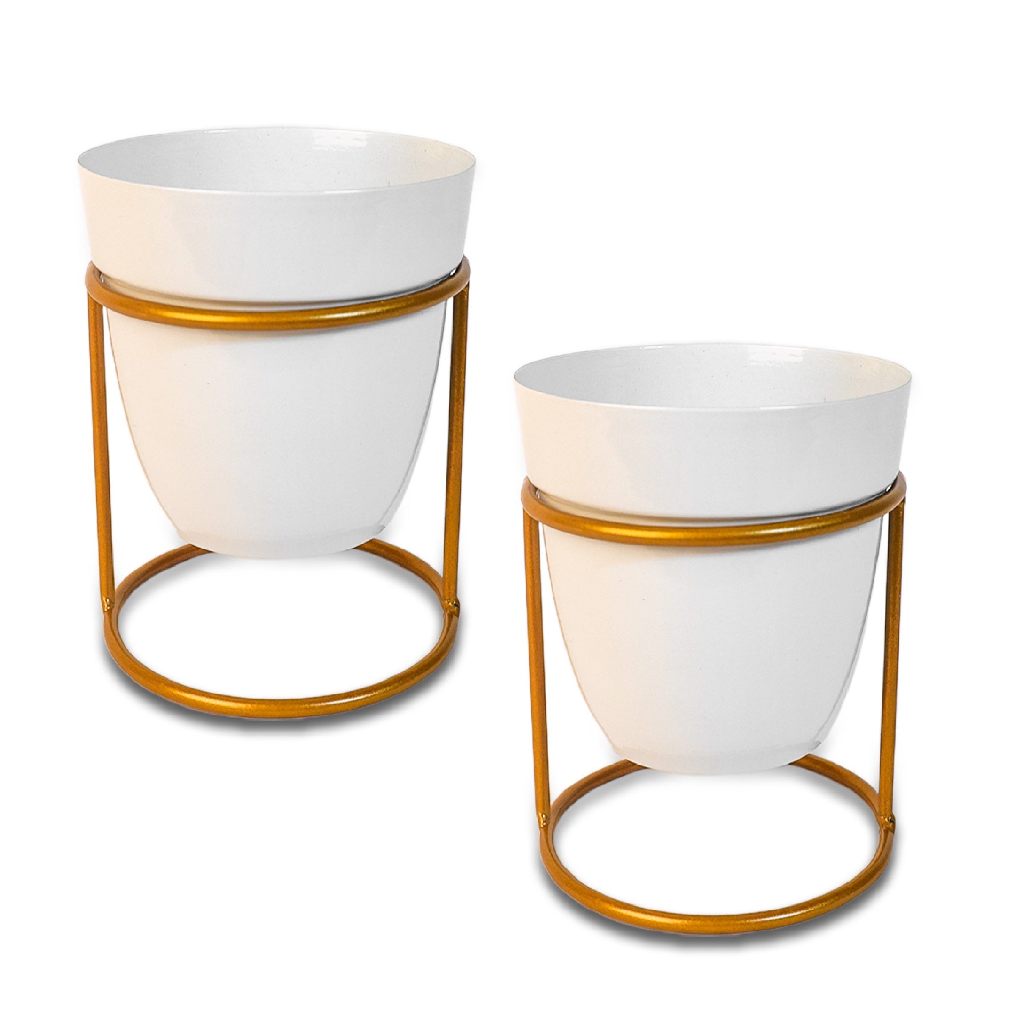 Indoor Metal decor Vase/Planter- Whiyte Set of 2