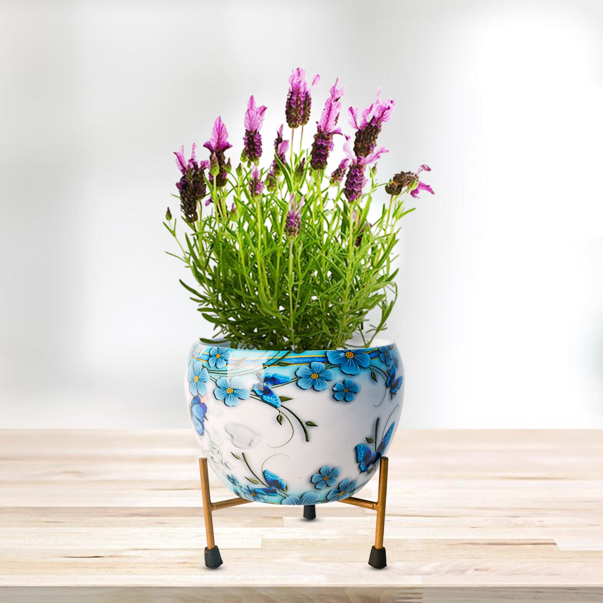 Indoor Metal decor Vase/Planter- White & Blue Set of 2
