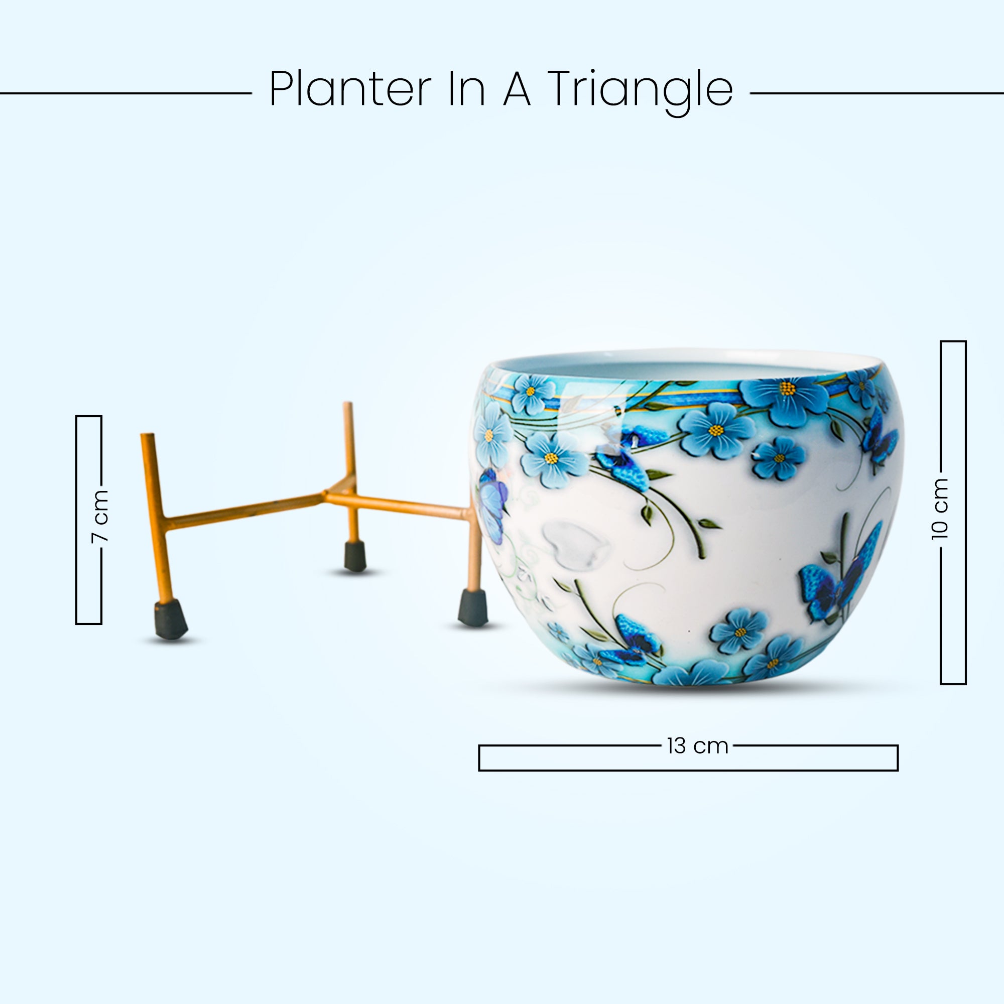 Indoor Metal decor Vase/Planter- White & Blue Set of 2