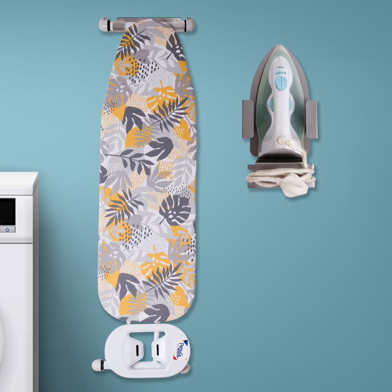 Peng Essentials Ironing Board Hanger and Wall Mounted Iron Holder | Heat-Resistant | With Detachable Hooks, Silver