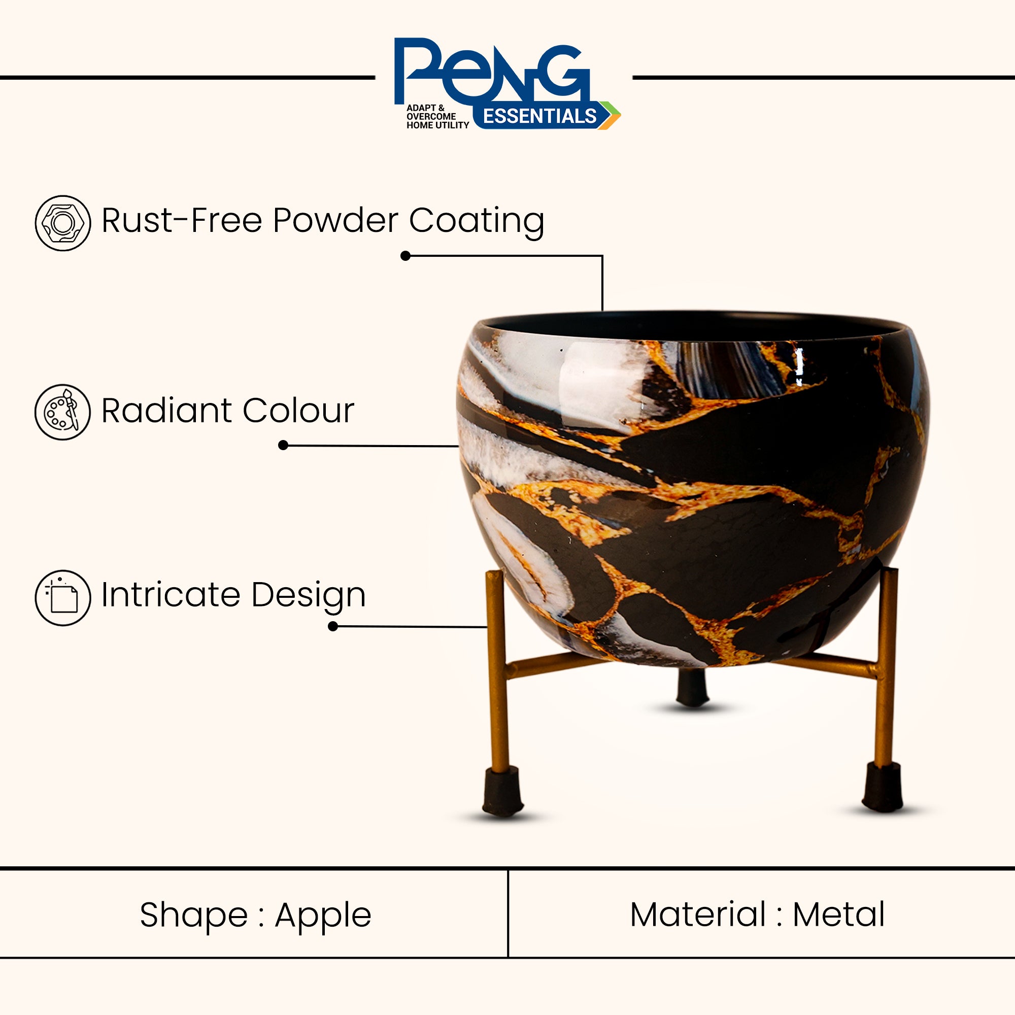 Indoor Metal decor Vase/Planter- Black & Gold