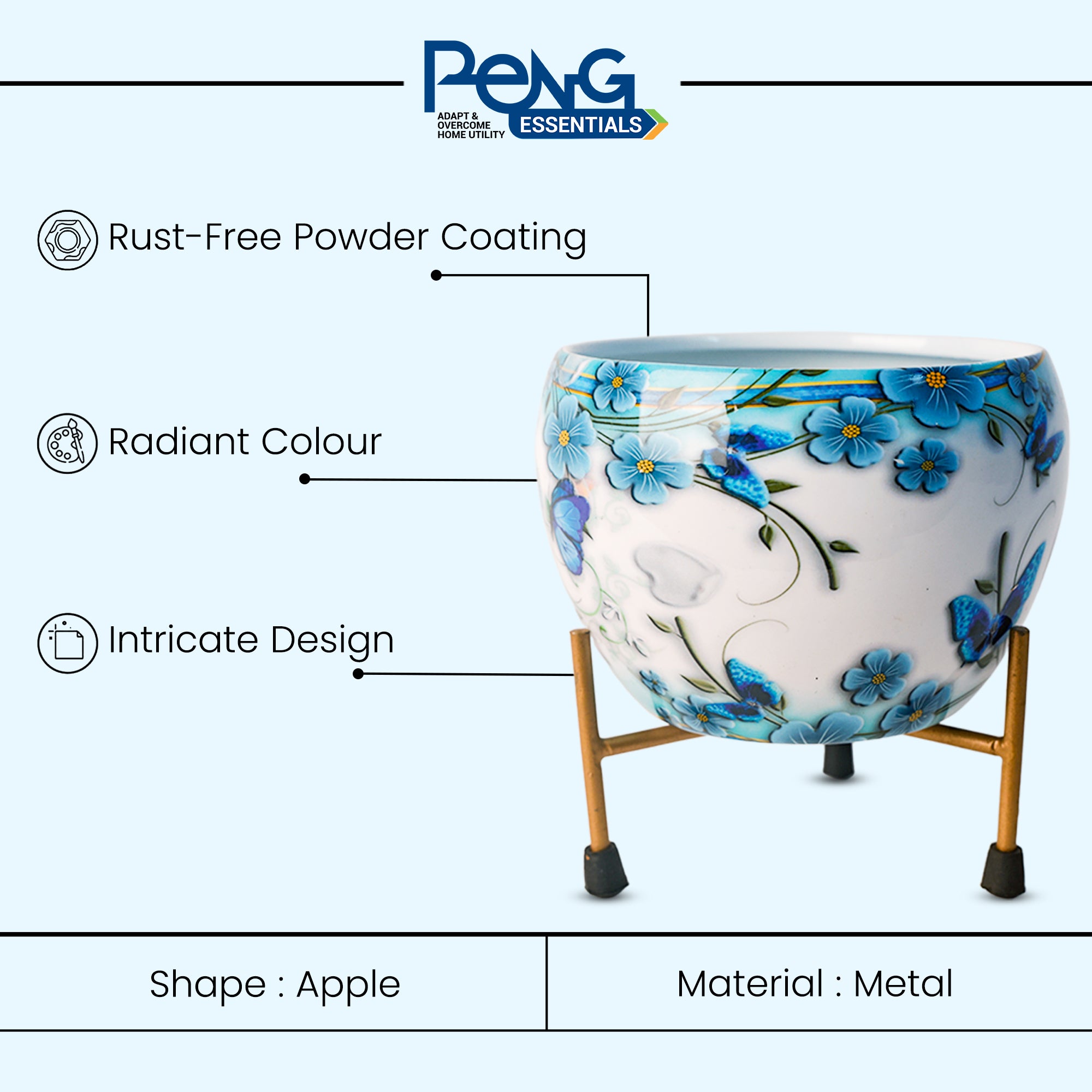 Indoor Metal decor Vase/Planter- Blue & White