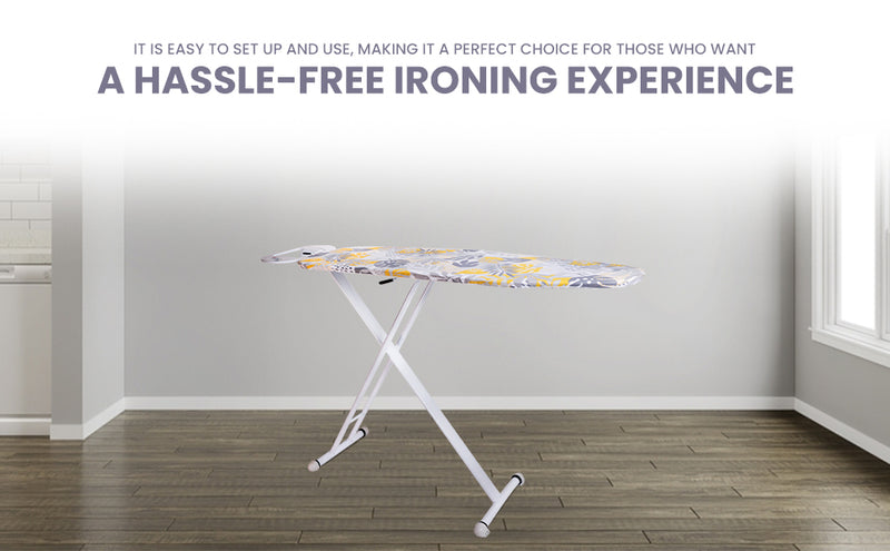 Peng Essentials BlossomFlex Ironing Board | 3-Leg Elliptical Large Height Adjustable Mild Steel Ironing Board, Floral | Silicone Iron Rest & Stopper | Attractive Design | Stable Frame | Multi-Layered Padding