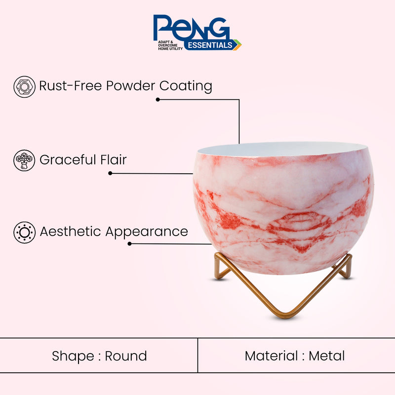 REVA*  Home Décor Vase with Stand I Flower Pot / Indoor Plant Vase I DeskTOP / BedRoom Corner Table / Home Décor Centepiece / Living Room Décor  ShowPiece I 6'' I Metal RED-MARBLE