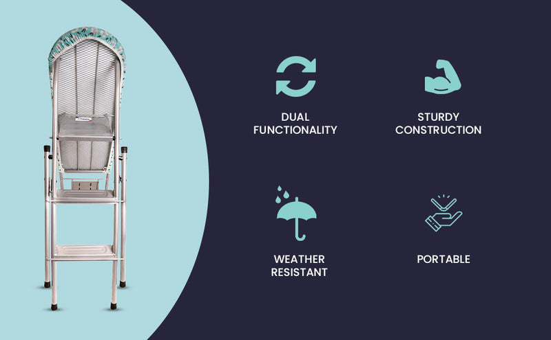 Peng Essentials MultiComfort Ironing Board |  2 in 1 Ladder Ironing Board with Step Ladder for ironing clothes foldable (Green, Iron table stand for ironing clothes)