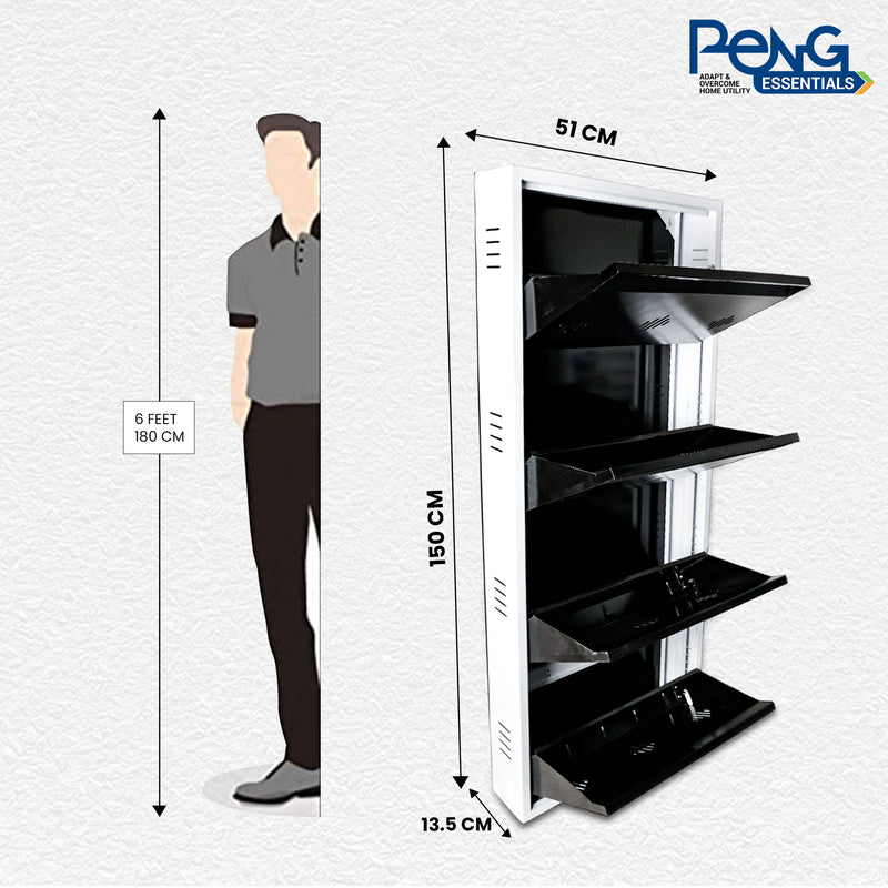 PENG ESSENTIALS® Space Saver Wide 4 Level 20 inch Shoe Rack (White and Brown)