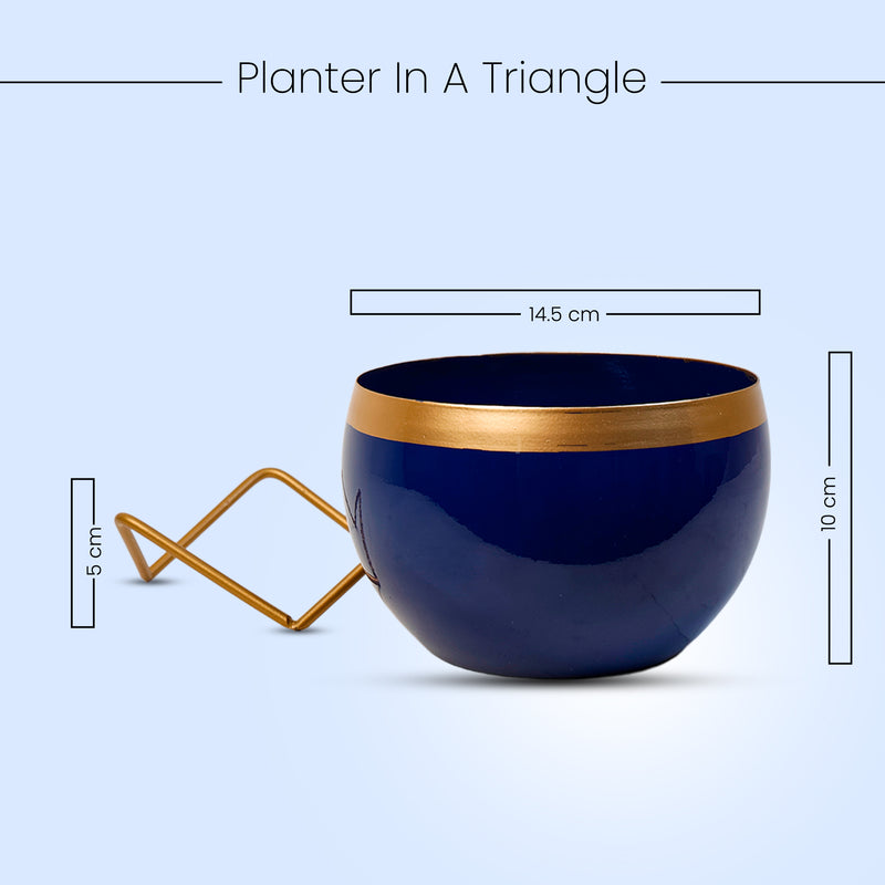 Home Décor Vase with Stand I Flower Pot / Indoor Plant Vase I DeskTOP / BedRoom Corner Table / Home Décor Centepiece / Living Room Décor  ShowPiece I 6'' I Metal BLUE-GOLD I SET OF 2