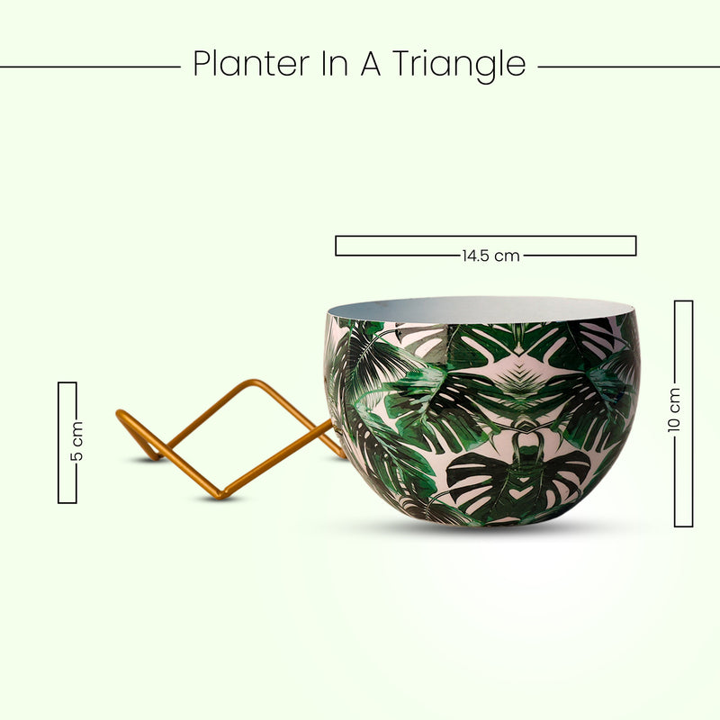 Home Décor Vase with Stand I Flower Pot / Indoor Plant Vase I DeskTOP / BedRoom Corner Table / Home Décor Centepiece / Living Room Décor  ShowPiece I 6'' I Metal WHITE- GREEN LEAVES