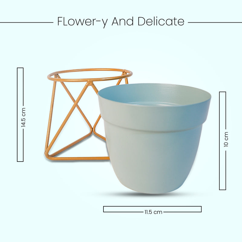 Home Décor Vase with Stand I Flower Pot / Indoor Plant Vase I DeskTOP / BedRoom Corner Table / Home Décor Centepiece / Living Room Décor  ShowPiece I 5'' I Metal LIGHT BLUE & GOLD