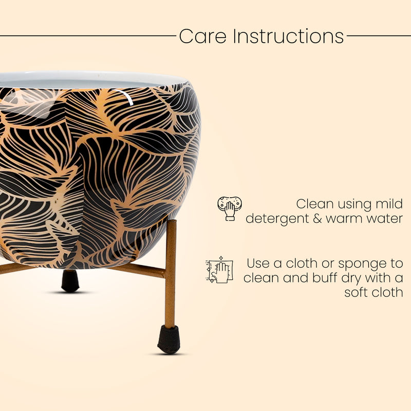 REVA*  Home Décor Vase with Stand I Flower Pot / Indoor Plant Vase I DeskTOP / BedRoom Corner Table / Home Décor Centepiece / Living Room Décor  ShowPiece I 5'' I Metal GOLD-BLACK