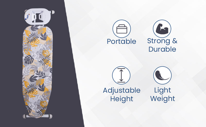 Peng Essentials BlossomFlex Ironing Board | 3-Leg Elliptical Large Height Adjustable Mild Steel Ironing Board, Floral | Silicone Iron Rest & Stopper | Attractive Design | Stable Frame | Multi-Layered Padding