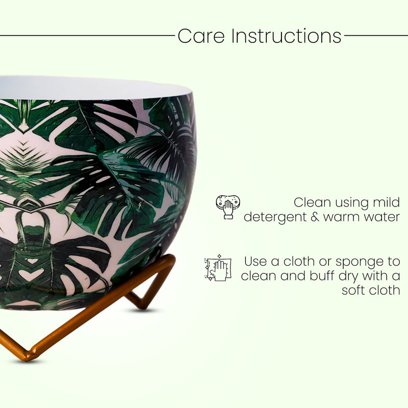 Home Décor Vase with Stand I Flower Pot / Indoor Plant Vase I DeskTOP / BedRoom Corner Table / Home Décor Centepiece / Living Room Décor  ShowPiece I 6'' I Metal WHITE- GREEN LEAVES