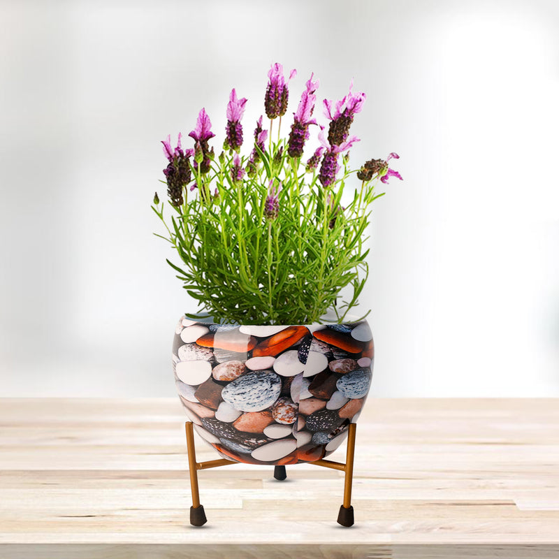 Peng Essentials Home Décor Vase with Stand I Flower Pot / Indoor Plant Vase I DeskTOP / BedRoom Corner Table / Home Décor Centepiece / Living Room Décor  ShowPiece I 5'' I Metal WHITE-STONES I SET OF 2