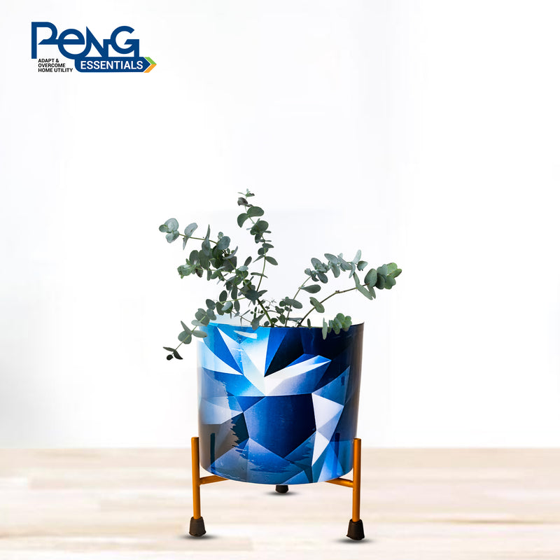 REVA*  Home Décor Vase with Stand I Flower Pot / Indoor Plant Vase I DeskTOP / BedRoom Corner Table / Home Décor Centepiece / Living Room Décor  ShowPiece I 5'' I Metal BLUE-DIAMOND