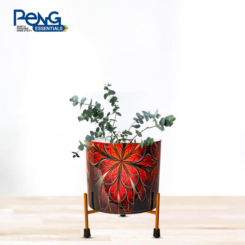 REVA*  Home Décor Vase with Stand I Flower Pot / Indoor Plant Vase I DeskTOP / BedRoom Corner Table / Home Décor Centepiece / Living Room Décor  ShowPiece I 5'' I Metal RED-ARTIST