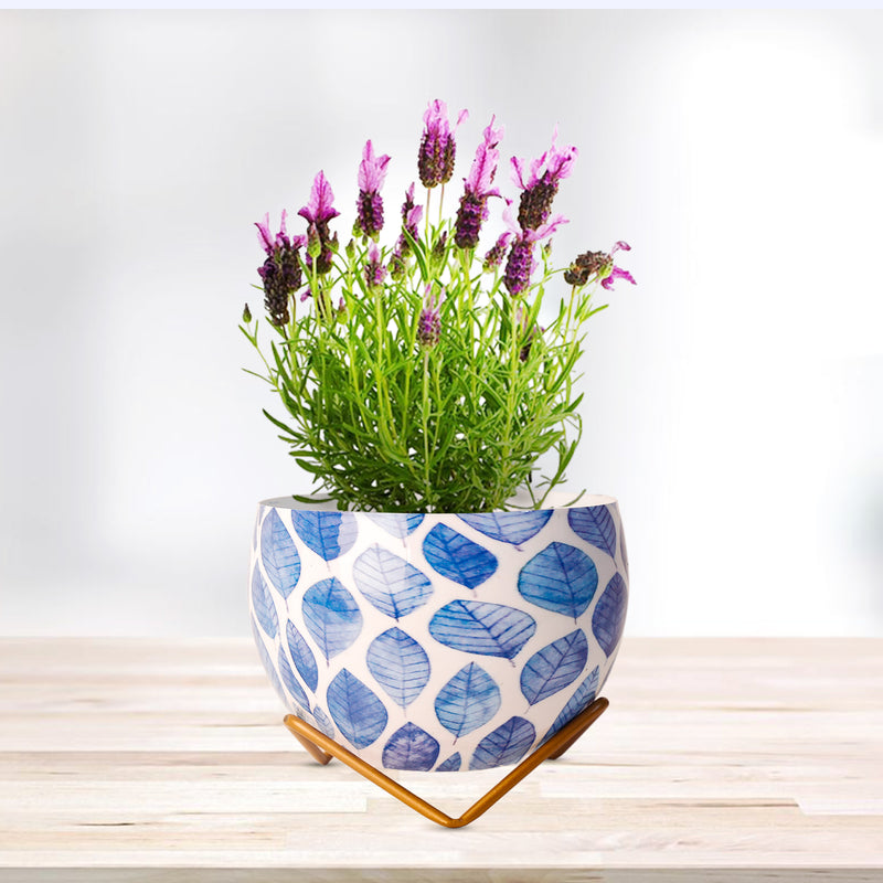REVA*  Home Décor Vase with Stand I Flower Pot / Indoor Plant Vase I DeskTOP / BedRoom Corner Table / Home Décor Centepiece / Living Room Décor  ShowPiece I 6'' I Metal WHITE-BLUE