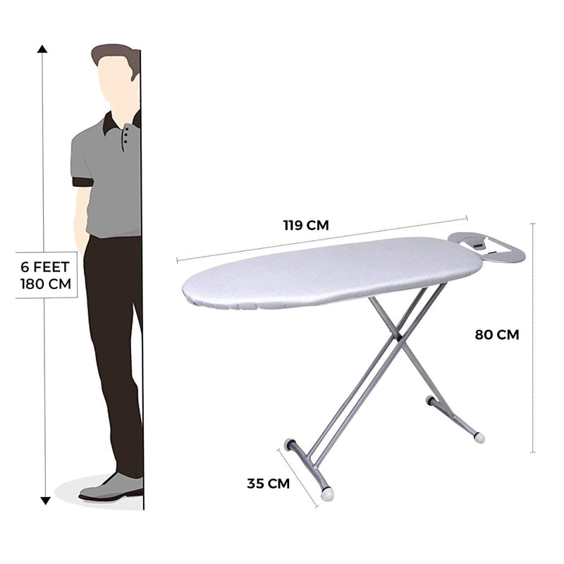 Peng Essentials SilverLuxe Ironing Board |  H-Legs Foldable Ironing Boards with Padded Fireproof Fabric (Grey)