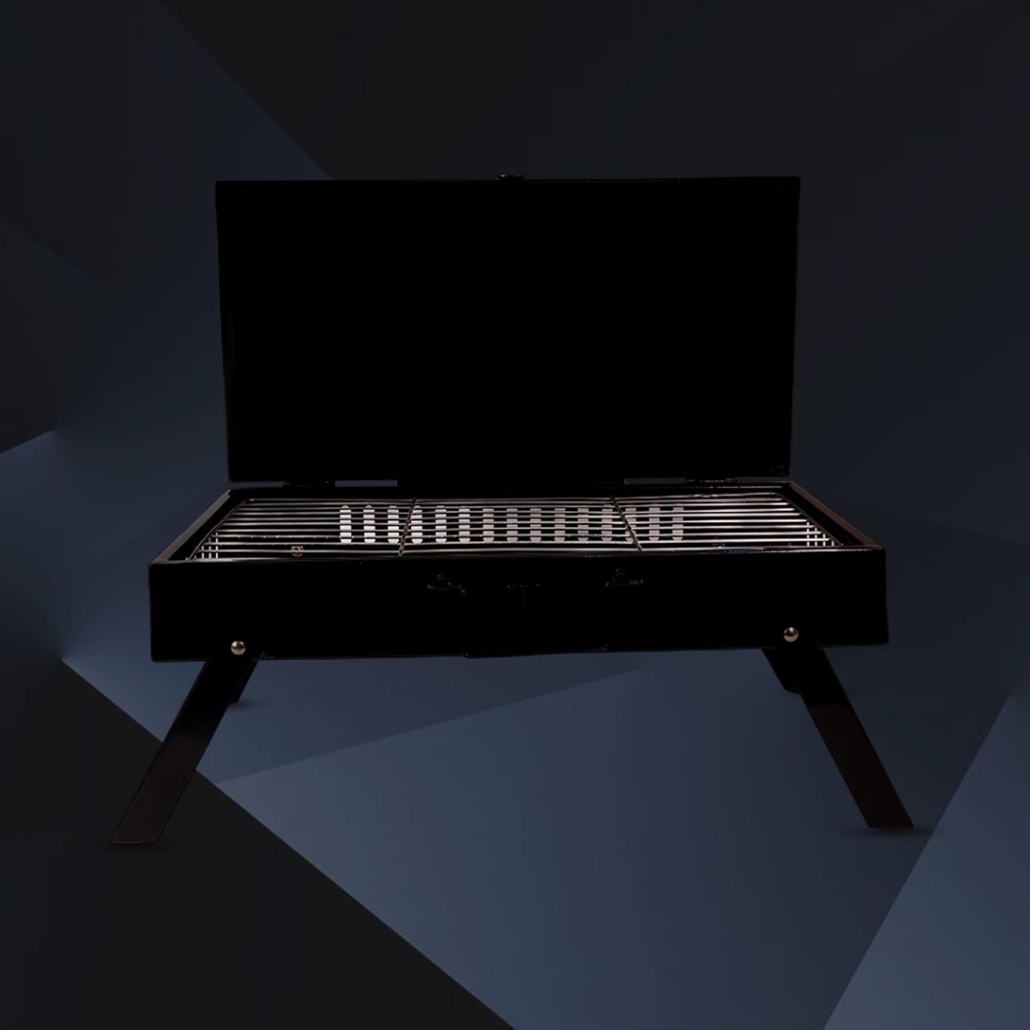 GrillPorter Briefcase Barbeque with Lid and Accessories | Barbeque with 6 skewers, Tong, &Wooden Cleaning Brush