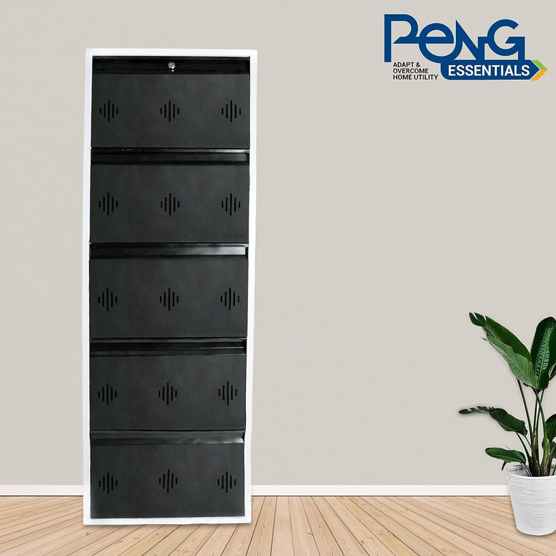 PENG ESSENTIALS® Wide Space Saver 5 Level Shoe Rack (5 Level 20 inch, Brown)