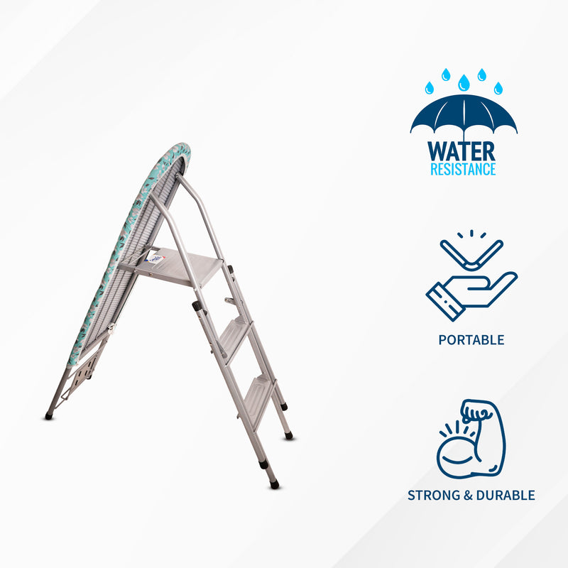 Peng Essentials MultiComfort Ironing Board |  2 in 1 Ladder Ironing Board with Step Ladder for ironing clothes foldable (Green, Iron table stand for ironing clothes)