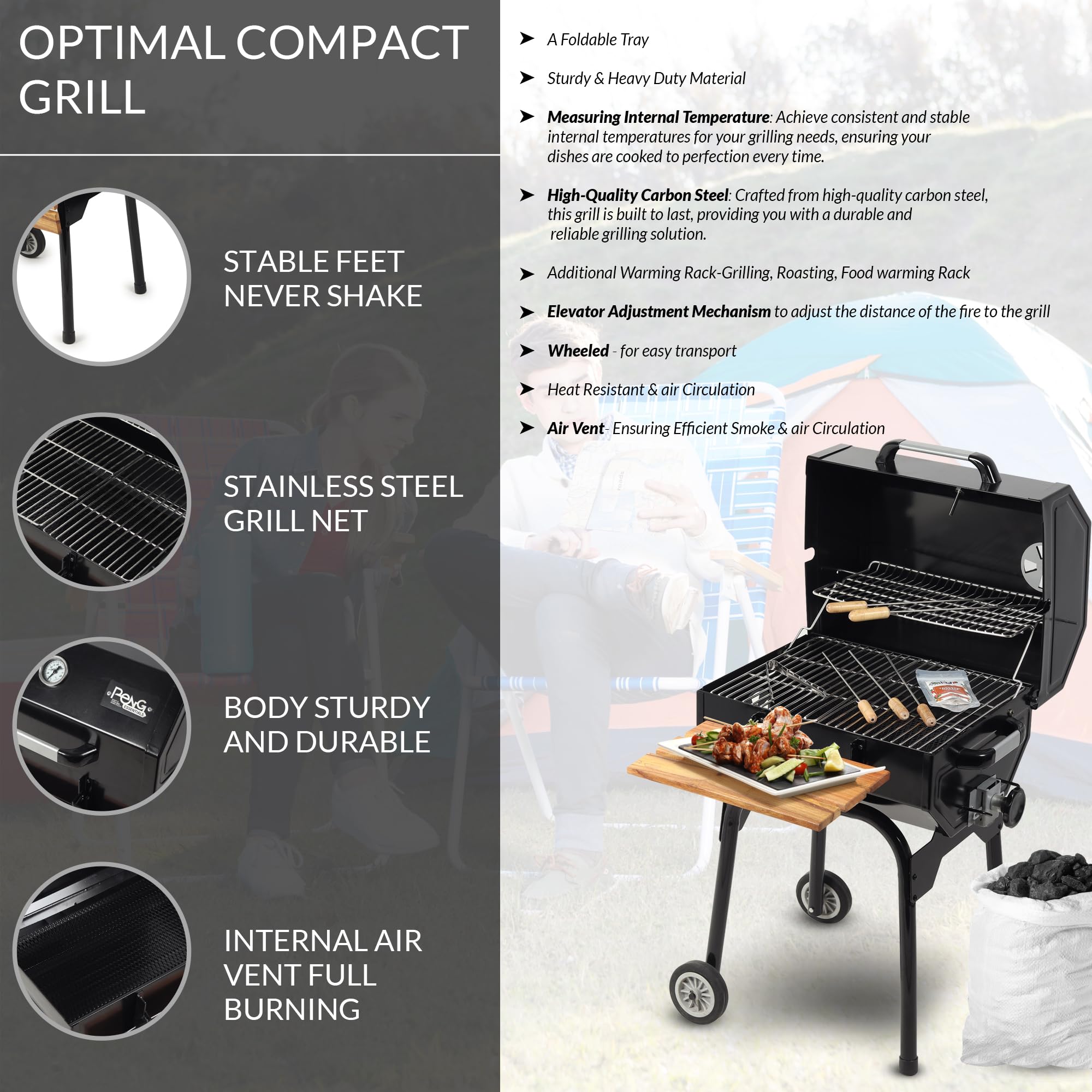 FlameMaster Pro Barbeque With Accessories for Home & outdoor | Large Cooking Area, Easy Assemble, Additional Warming Rack | Charcoal Griller BBQ With 10 Premium Barbecue Accessories