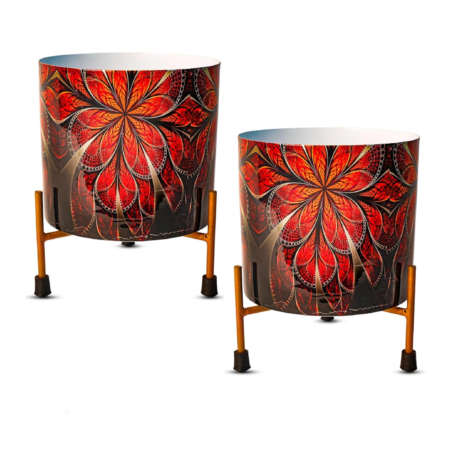 Indoor Metal decor Vase/Planter- Red & Black Set of 2