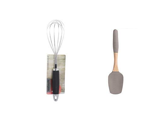  Sabichi Kitchen Essentials Combo of Stainless Steel Mono Whisk and 25 cm Large Silicone Spatula - Stir Fry Steaming Boiling Stewing Smoking Baking Painting...