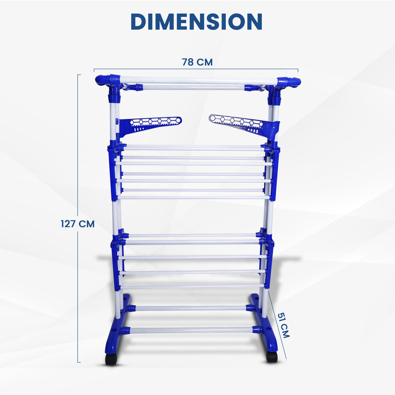 Peng Essentials SuperLoad Cloth Drying Stand  | 2+1 Tier Big Foldable Powder Coated Mild Steel Cloth Drying Stand, Blue