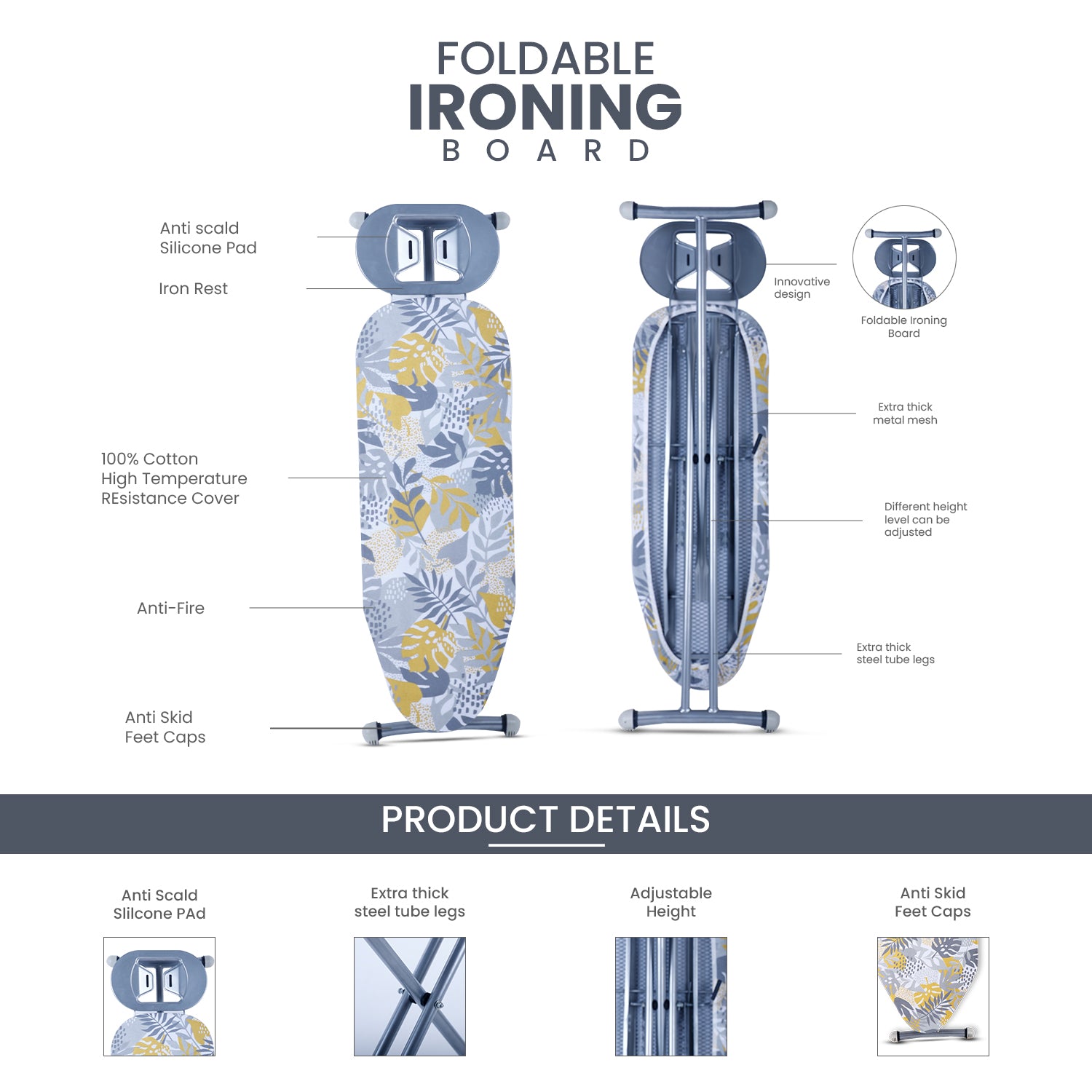 Berlin Ironing Board | Floral Print 3-Leg Ironing Board (Multicolor)