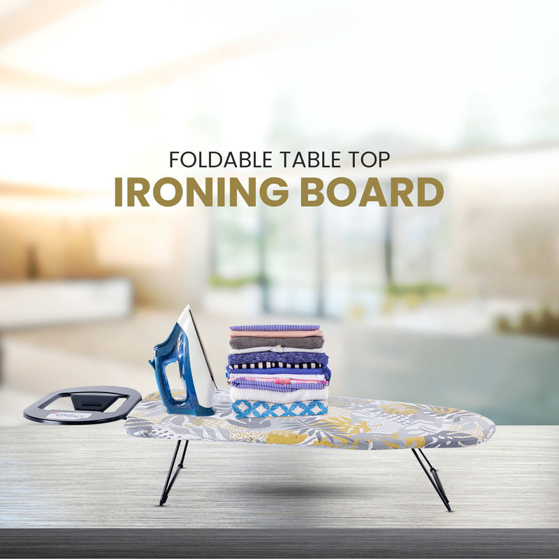 Peng Essentials Zurich Tabletop Ironing Board | Floral Print Metal Tabletop Ironing Board with Silicone Iron Rest (Multicolor)