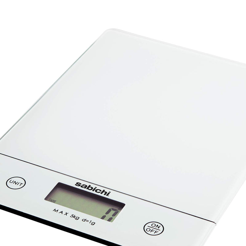 Sabichi Stainless Steel Digital Kitchen Weighing Scale, Multi-purpose Electronic Food Weight machine for Diet, Health and Fitness, 5 kg Capacity, LCD Display for Measuring fruits & Vegetables (White) - pengessentials