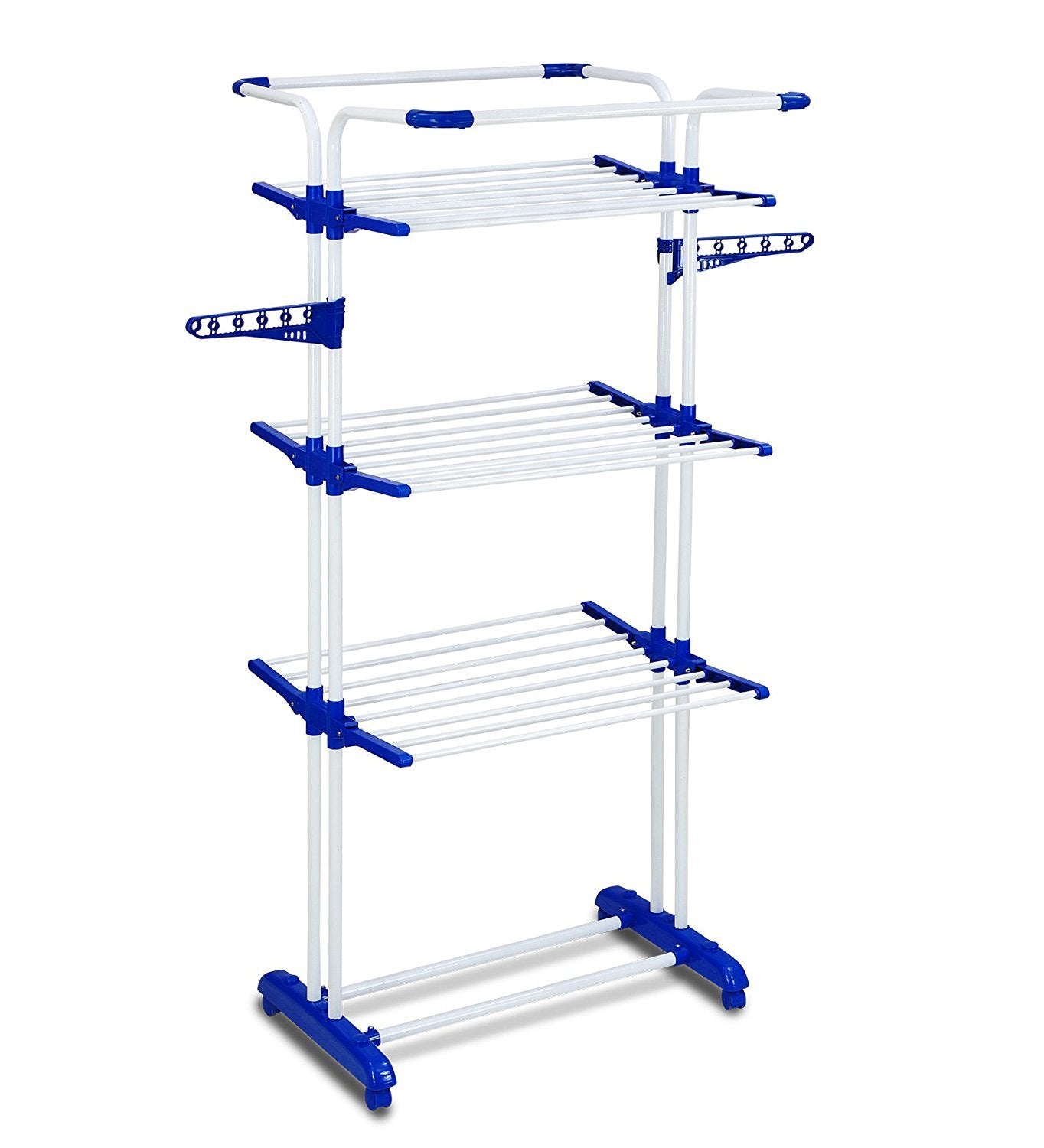 PoleMax Cloth Drying Stand | 3+1 Tier Big Foldable Powder Coated Mild Steel I Blue