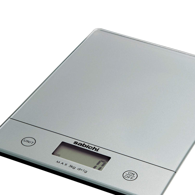 Sabichi Stainless Steel Digital Kitchen Weighing Scale, Multi-purpose Electronic Food Weight machine for Diet, Health and Fitness, 5 kg Capacity, LCD Display for Measuring fruits & Vegetables (Grey) - pengessentials