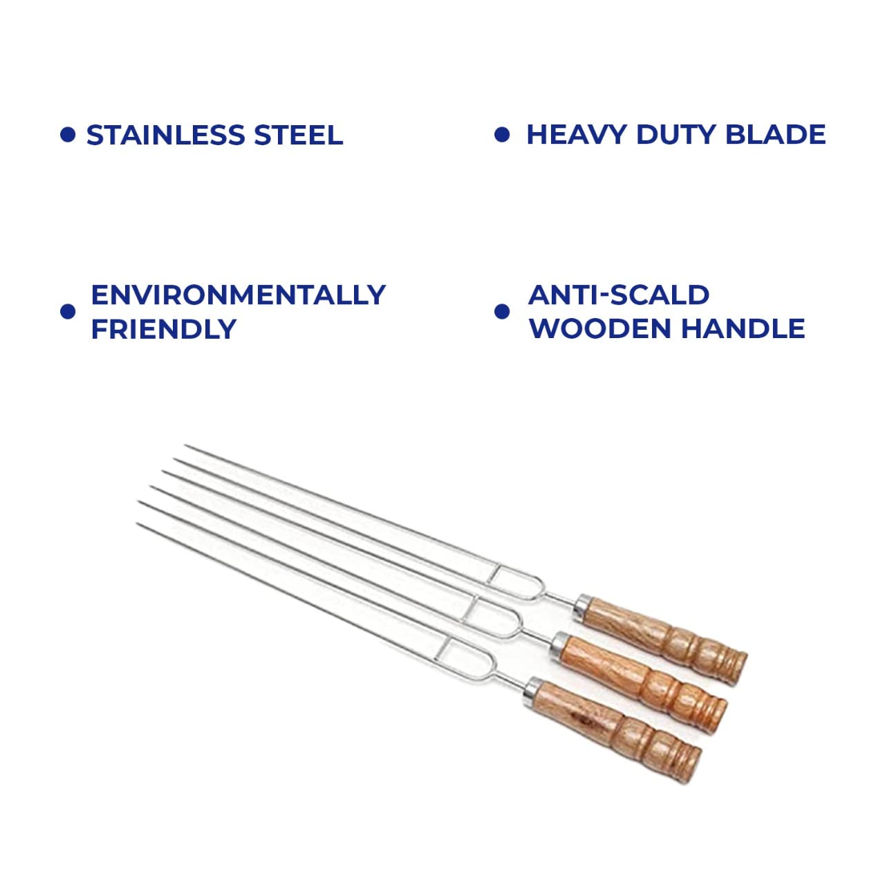 Barbeque Wooden Handle Stainless Steel Skewers, Set of 5