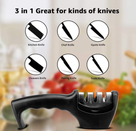 Manual Knife Sharpener 3 Stage Sharpening Tool for Ceramic Knife and Steel  Knives (Black) – Store 4 Hope