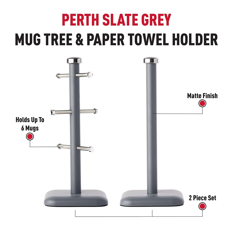 Perth Mug Tree And Paper Towel Holder Set Slate Grey - pengessentials