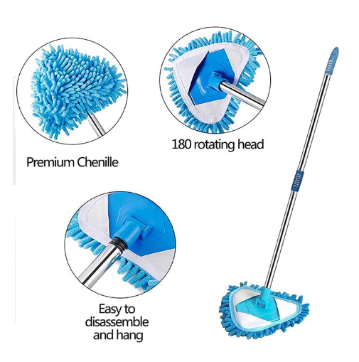Foldable Multi-Functional Rotatable Microfiber Triangle Mop with Long Handle