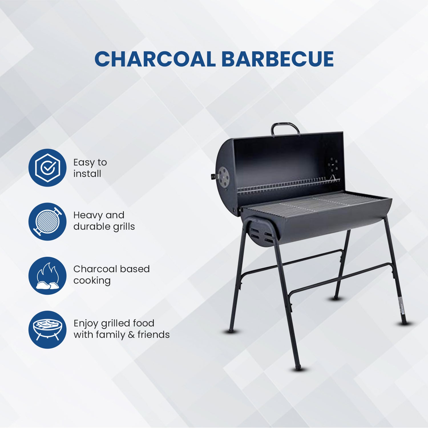 Charcoal oil drum 2024 bbq with warming rack